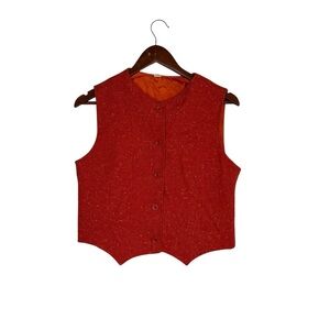 Vintage Union Made Orange Wool Like Button Up Vest Textured 60's 70's